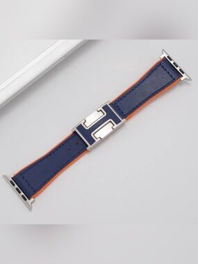 Watch Strap - Navy Blue/Orange Silicone Leather 46mm